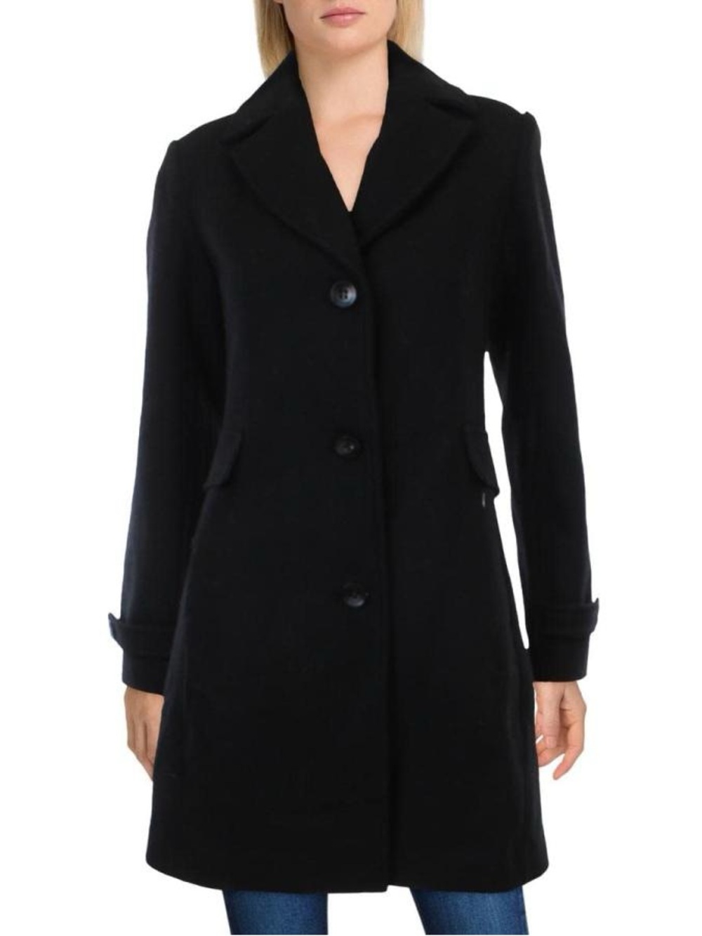Vince Camuto Black Peacoat Single Breasted Wool Coat - Size M